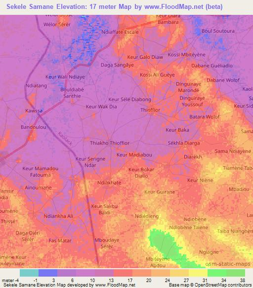 Sekele Samane,Senegal Elevation Map