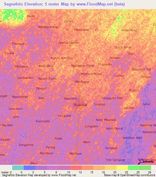 Segnefolo,Senegal Elevation Map