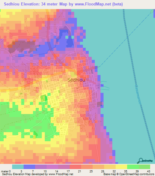 Sedhiou,Senegal Elevation Map