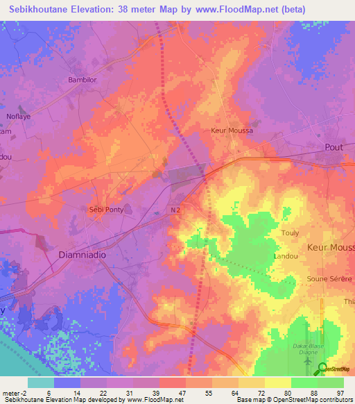 Sebikhoutane,Senegal Elevation Map