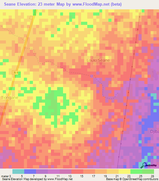 Seane,Senegal Elevation Map