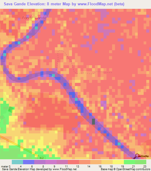 Sava Gande,Senegal Elevation Map