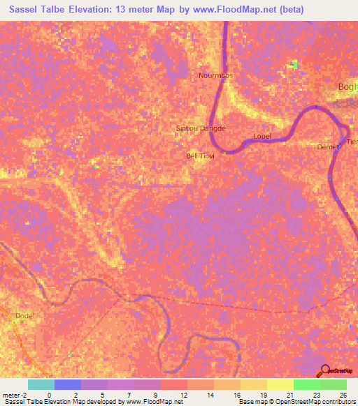 Sassel Talbe,Senegal Elevation Map