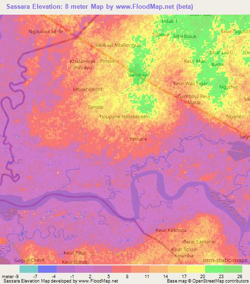Sassara,Senegal Elevation Map