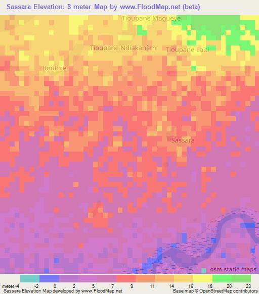 Sassara,Senegal Elevation Map