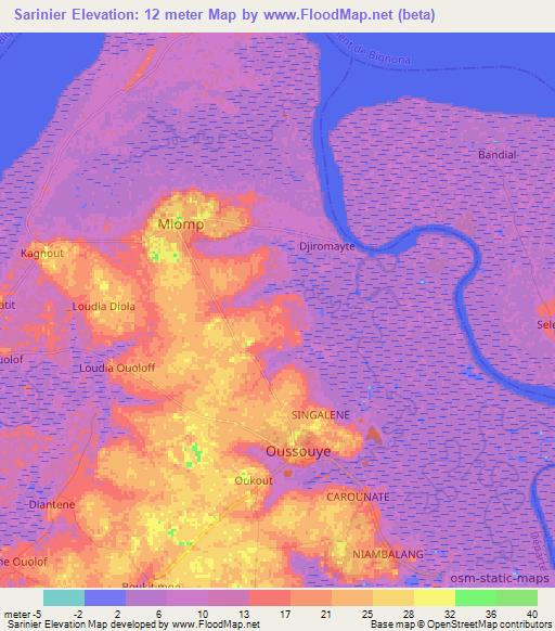 Sarinier,Senegal Elevation Map