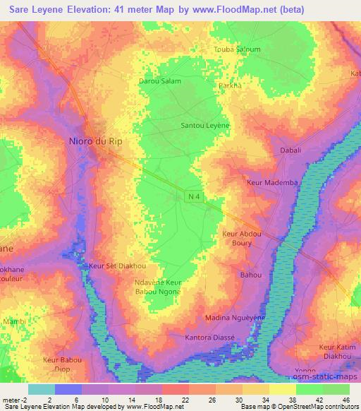 Sare Leyene,Senegal Elevation Map