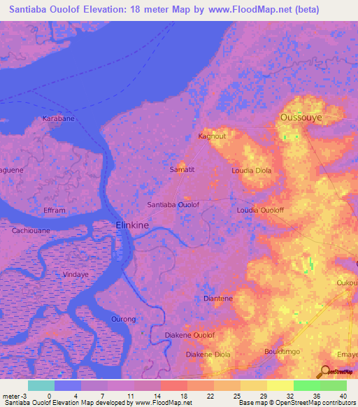 Santiaba Ouolof,Senegal Elevation Map