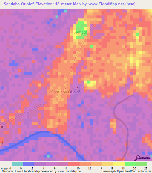 Santiaba Ouolof,Senegal Elevation Map