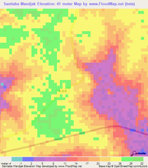 Santiaba Mandjak,Senegal Elevation Map