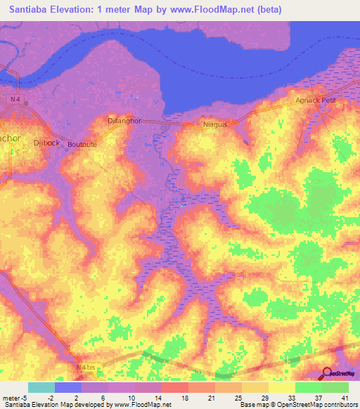 Santiaba,Senegal Elevation Map