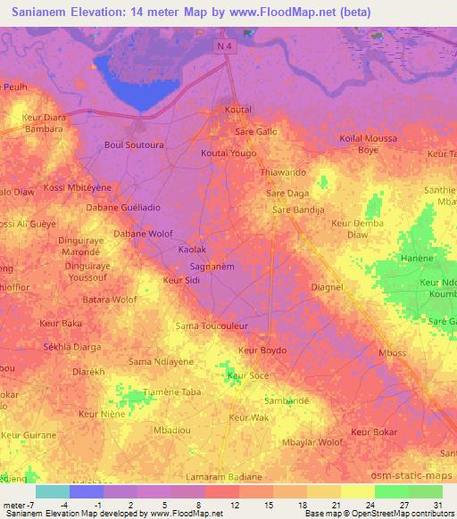 Sanianem,Senegal Elevation Map