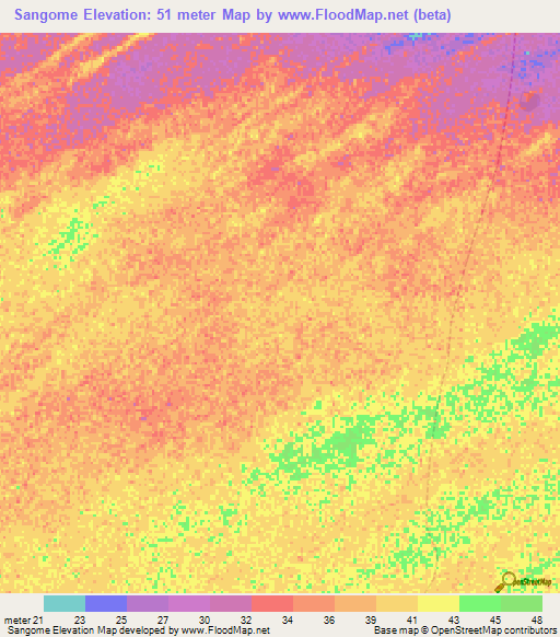 Sangome,Senegal Elevation Map