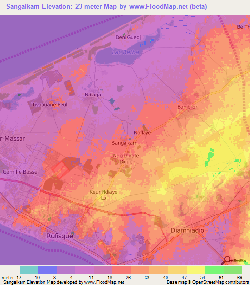 Sangalkam,Senegal Elevation Map