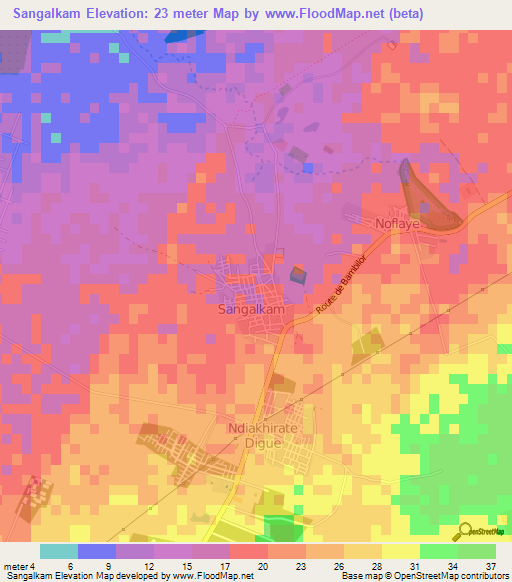 Sangalkam,Senegal Elevation Map