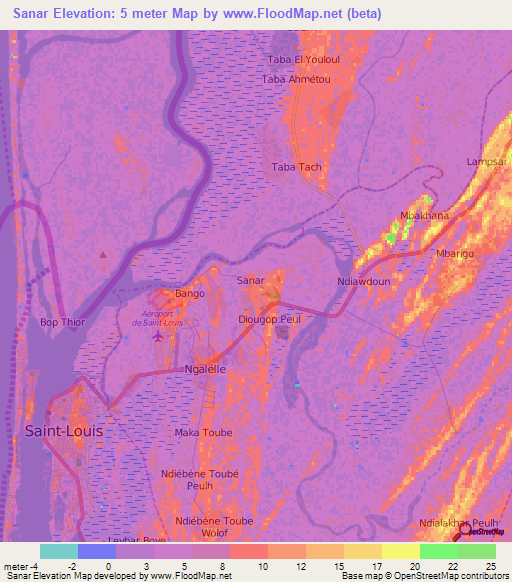 Sanar,Senegal Elevation Map