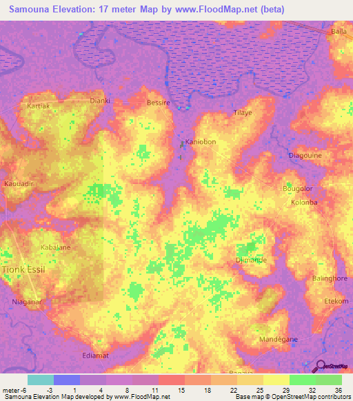Samouna,Senegal Elevation Map