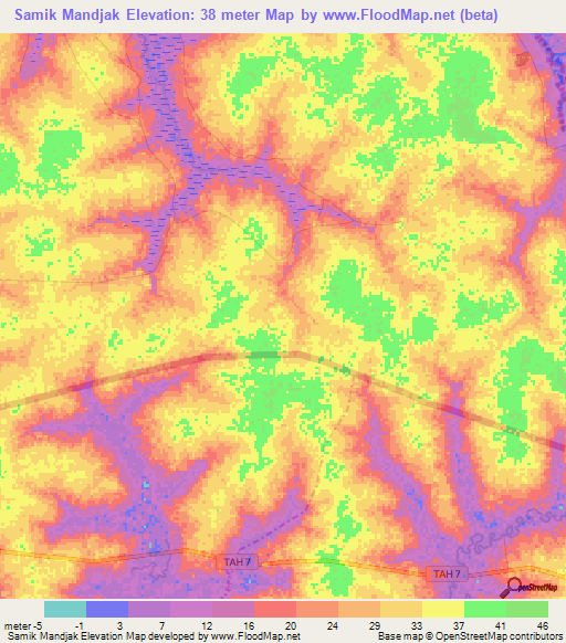 Samik Mandjak,Senegal Elevation Map