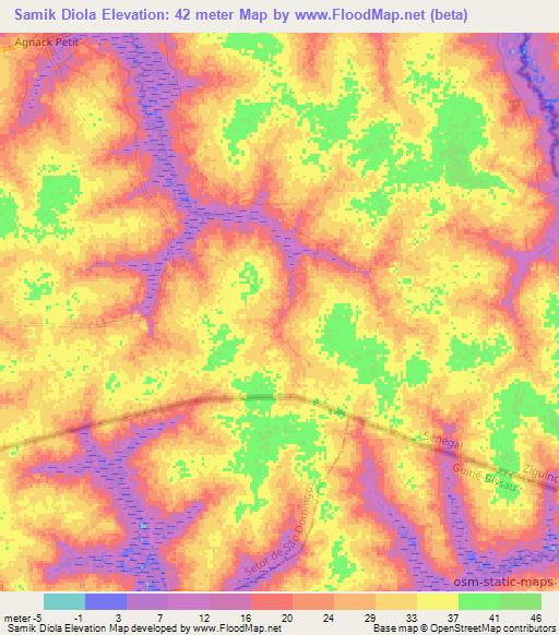 Samik Diola,Senegal Elevation Map