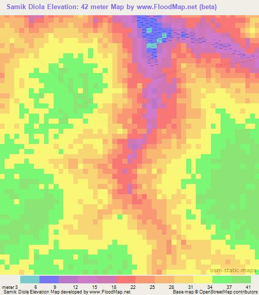 Samik Diola,Senegal Elevation Map