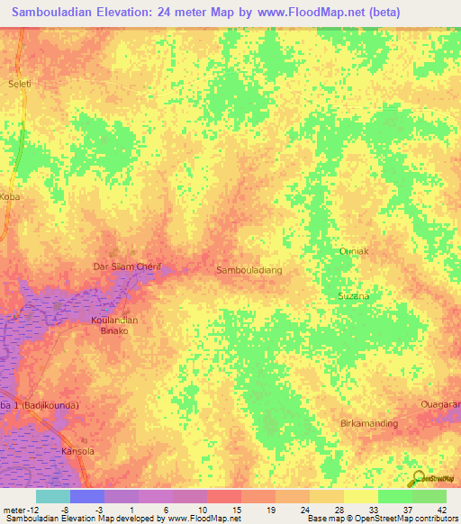 Sambouladian,Senegal Elevation Map