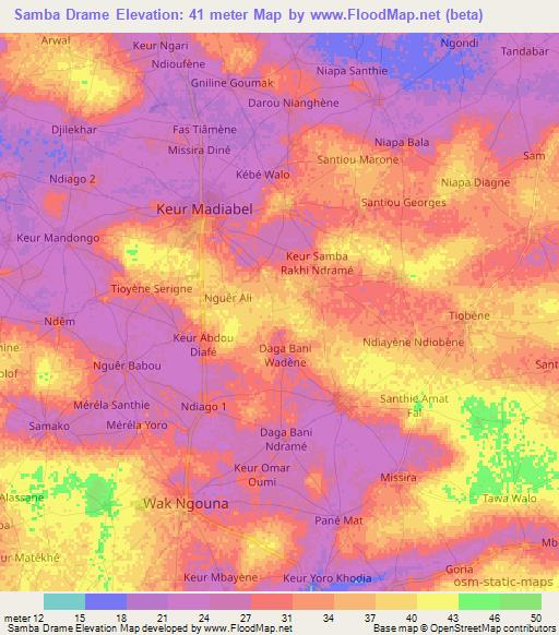 Samba Drame,Senegal Elevation Map