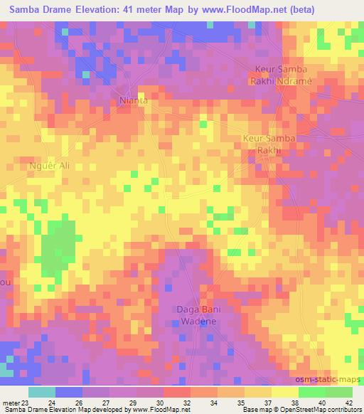 Samba Drame,Senegal Elevation Map
