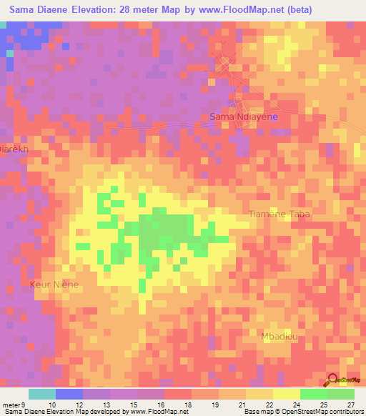 Sama Diaene,Senegal Elevation Map