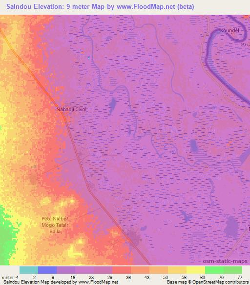 Salndou,Senegal Elevation Map