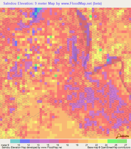 Salndou,Senegal Elevation Map