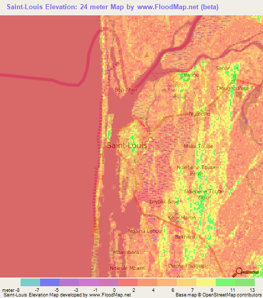 Saint-Louis,Senegal Elevation Map