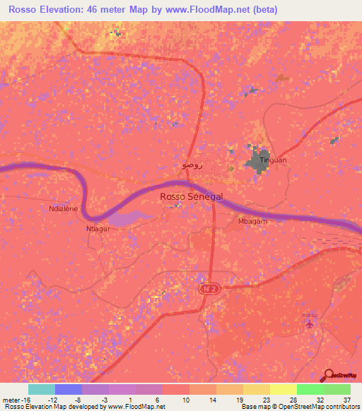 Rosso,Senegal Elevation Map