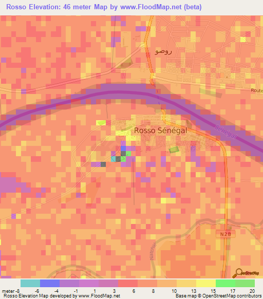 Rosso,Senegal Elevation Map