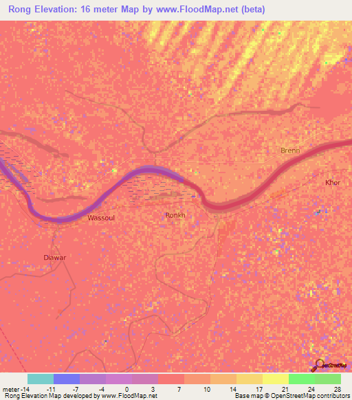 Rong,Senegal Elevation Map