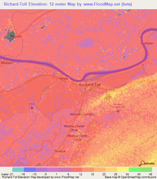 Richard-Toll,Senegal Elevation Map