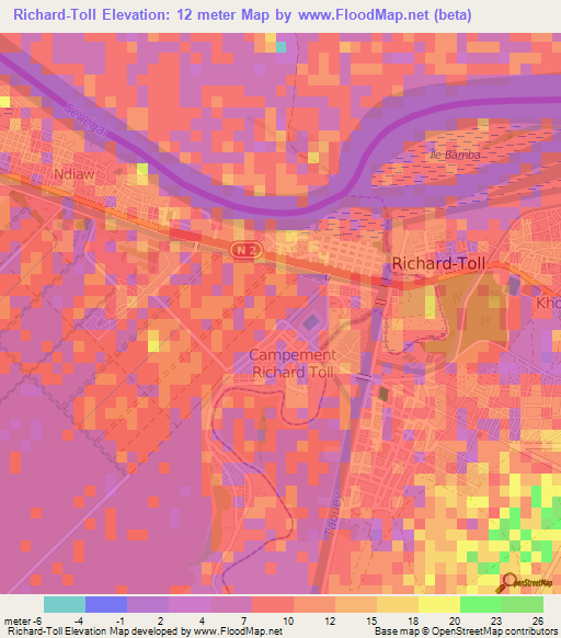 Richard-Toll,Senegal Elevation Map