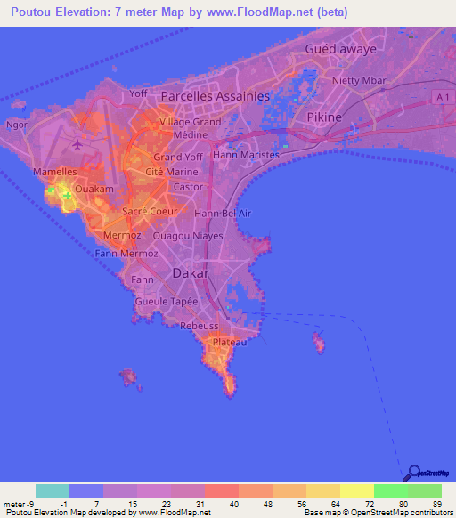 Poutou,Senegal Elevation Map