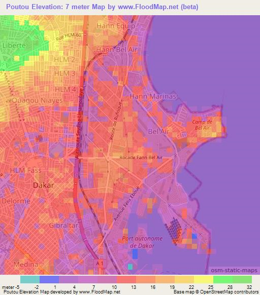 Poutou,Senegal Elevation Map