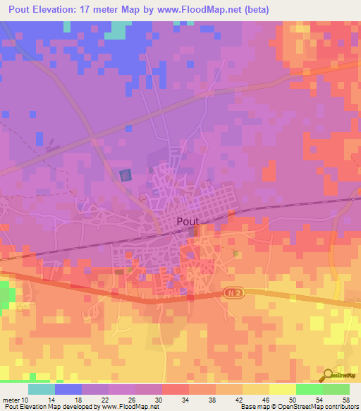 Pout,Senegal Elevation Map