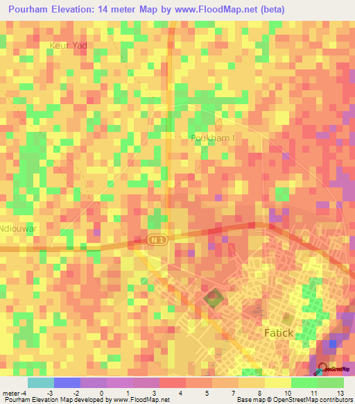 Pourham,Senegal Elevation Map