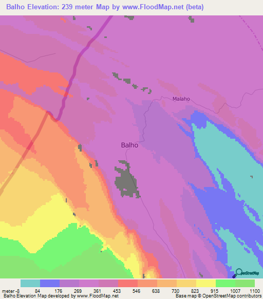 Balho,Djibouti Elevation Map