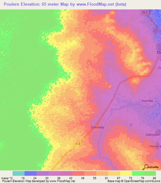 Poulern,Senegal Elevation Map