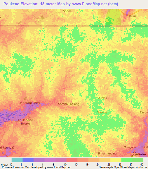 Poukene,Senegal Elevation Map