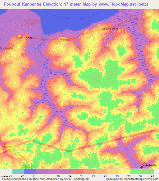 Pouboul Kanpanhe,Senegal Elevation Map