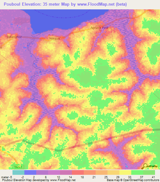 Pouboul,Senegal Elevation Map