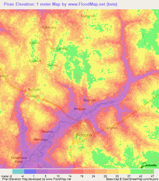 Piran,Senegal Elevation Map