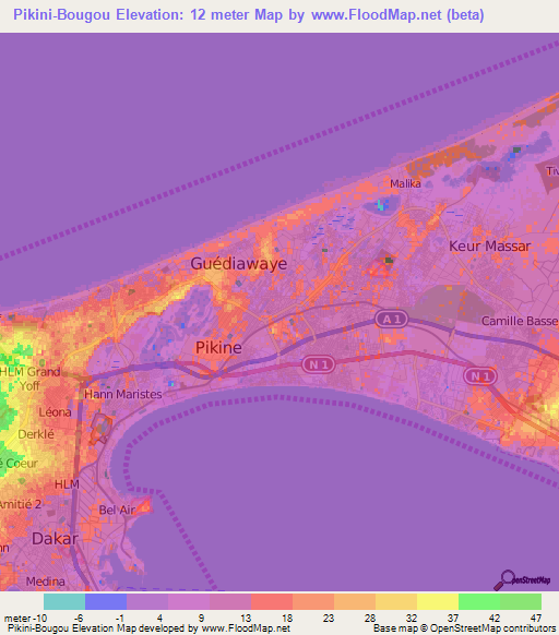 Pikini-Bougou,Senegal Elevation Map