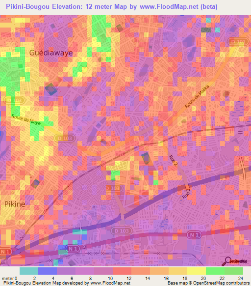 Pikini-Bougou,Senegal Elevation Map