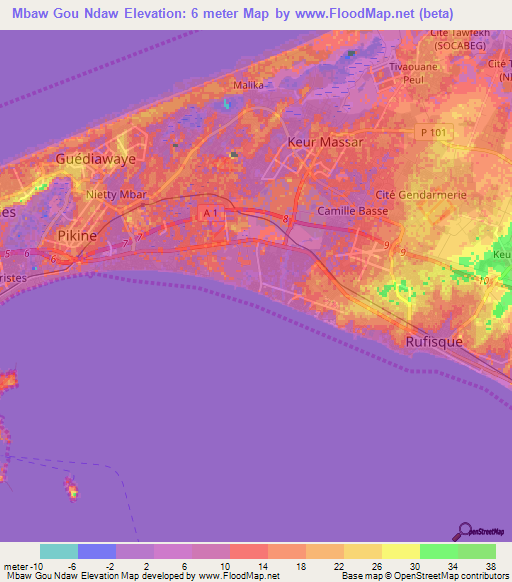 Mbaw Gou Ndaw,Senegal Elevation Map