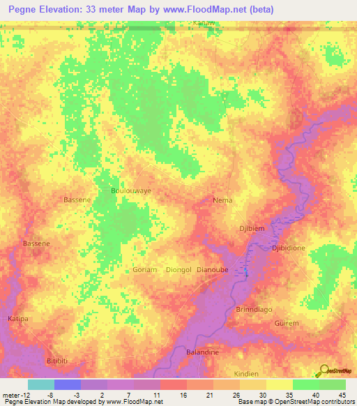 Pegne,Senegal Elevation Map